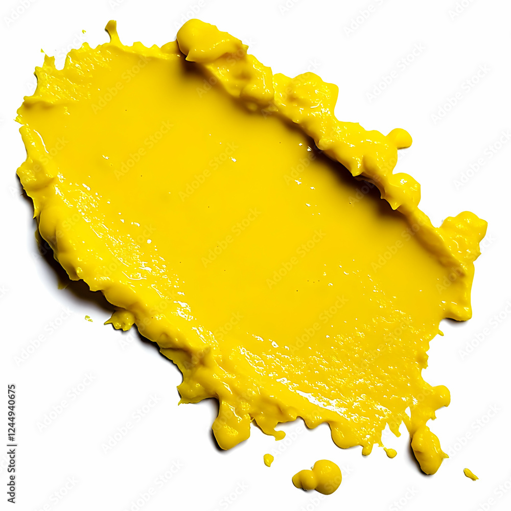 Poster vivid yellow paint splash creates a dynamic and textured abstract design on a clean white background