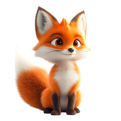 Fluffy 3D Cartoon Fox with Glowing White Tail and Soft Fur Isolated on Transparent Background