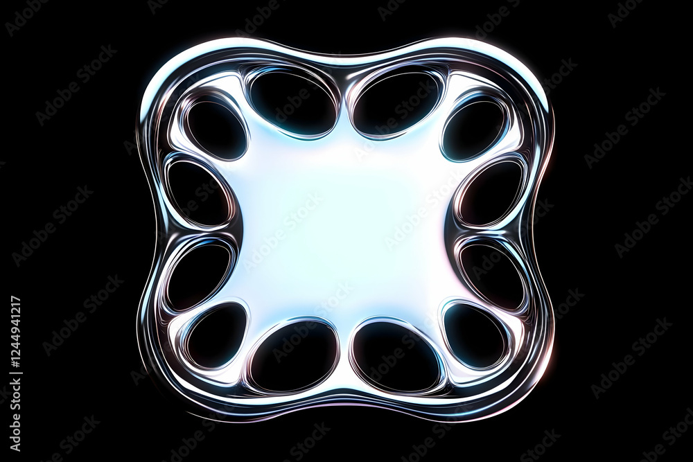 Aufkleber abstract metallic structure with eight holes forms an intricate design against a black background
