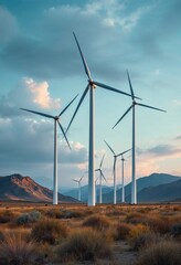front view of wind turbines with copy space