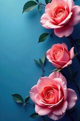 Fototapeta premium Blue and pink hues blend with roses and mock oranges, hibiscus, roses