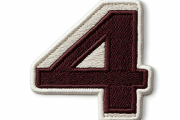 Embroidered Number Four Patch Stands Out Boldly Against White Background with Intricate Detail.