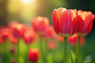 delicate tulip stems swaying freely in warm air, spring, natural