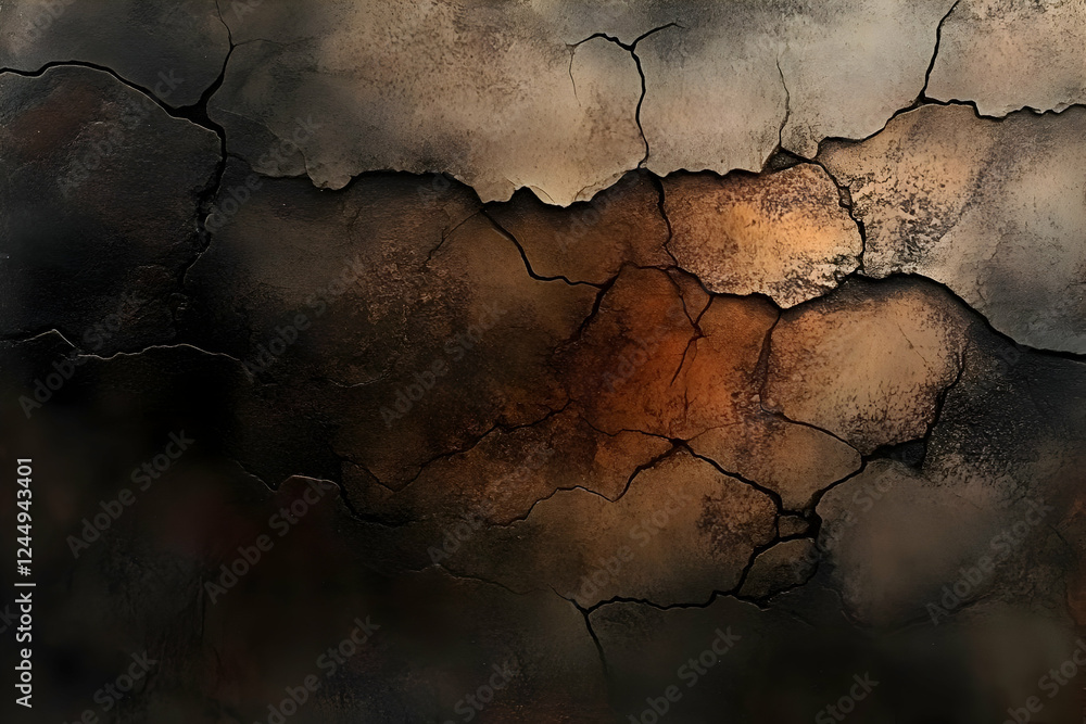 Poster dark cracked surface texture shows deep cracks and rough edges with abstract background design.