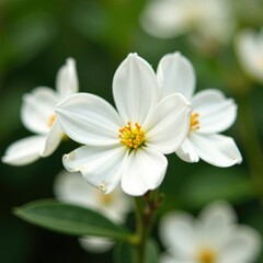 Delicate white petals unfurl on a waxflower bush, garden, botanical, flowers