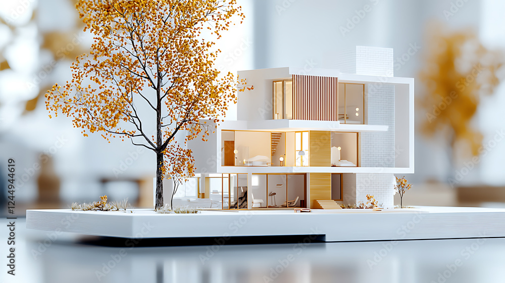 Poster modern architecture model creative studio 3d design indoor environment close-up view innovative conc