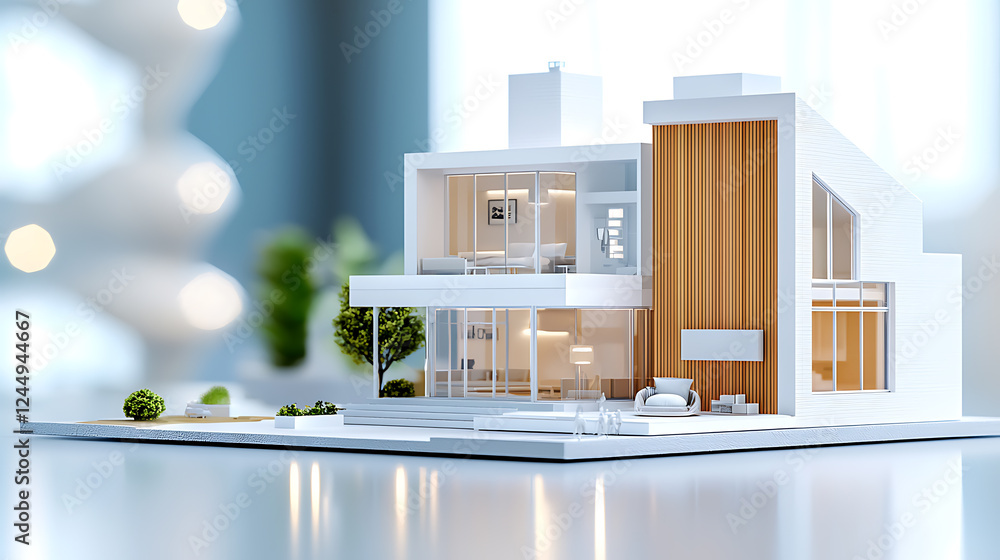 Poster modern architectural model displaying innovative design showcase space 3d visualization bright envir