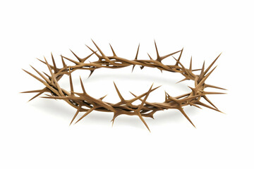 Fototapeta premium Crown of Thorns Symbolizes Sacrifice and Redemption on White Background with Sharp Thorns