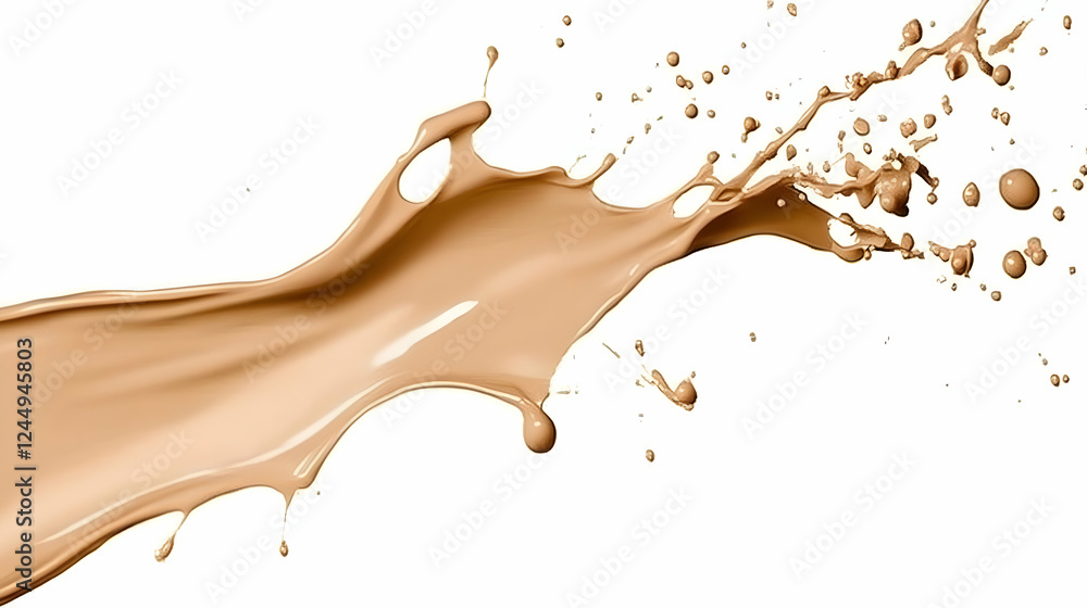Poster Beige Liquid Splashes and Forms Dynamic Shapes on White Background