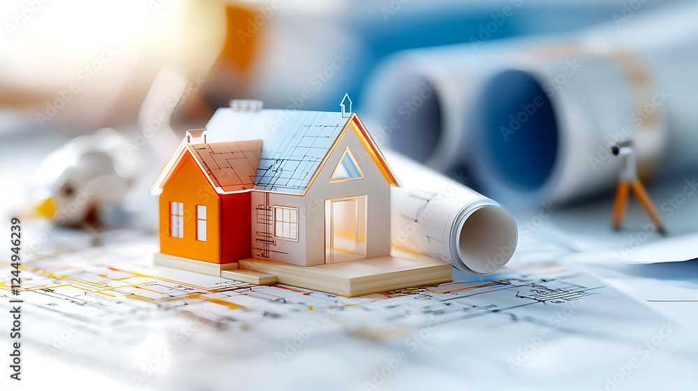 Poster Architectural model building design studio 3d representation modern environment close-up view conceptual development