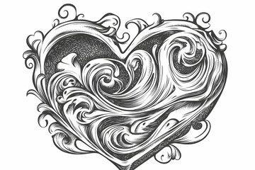 Fototapeta premium Ornate Heart Flourishes with Swirling Elegance: A Decorative Illustration