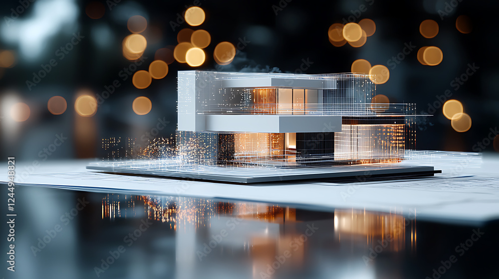 Poster architectural model showcase modern studio 3d rendering contemporary design close-up innovation and 