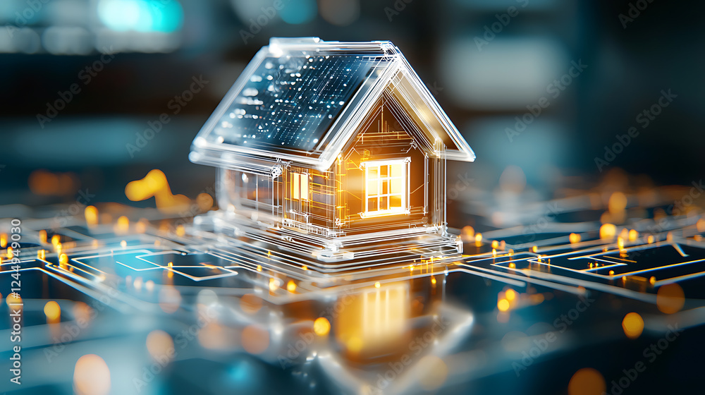 Poster innovative smart home model digital technology showcase 3d render futuristic environment close-up vi