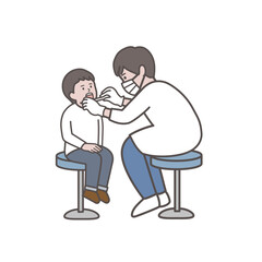 歯科検診を受ける男の子の全身イラスト