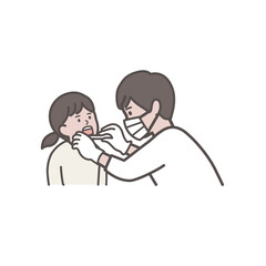 歯科検診を受ける女の子の上半身イラスト