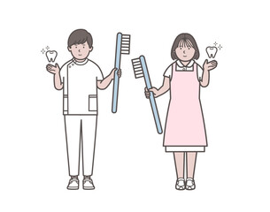 歯医者と歯科衛生士の歯磨き指導のイラスト