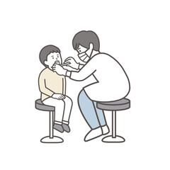 歯科検診を受ける男の子の全身イラスト