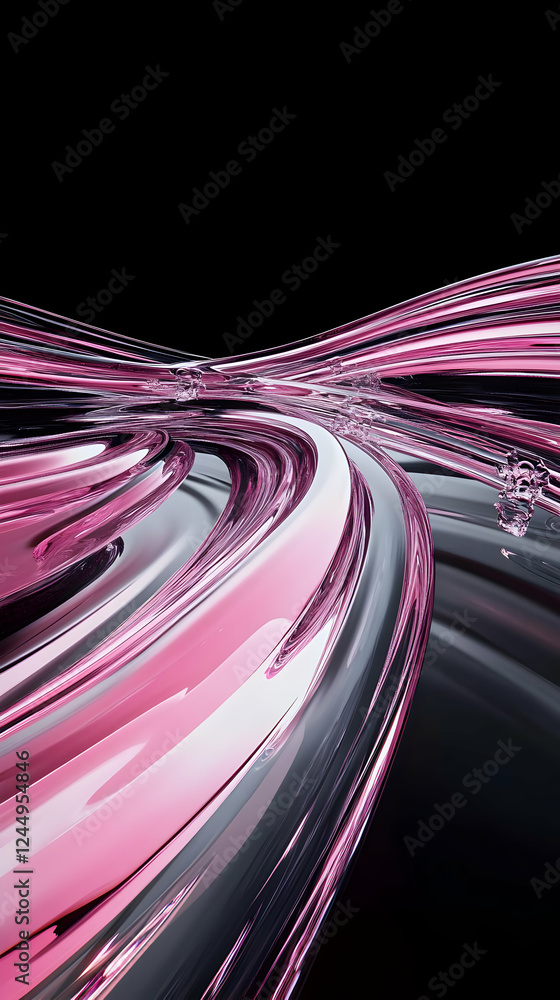 Poster abstract pink and gray swirls flow dynamically across a dark background
