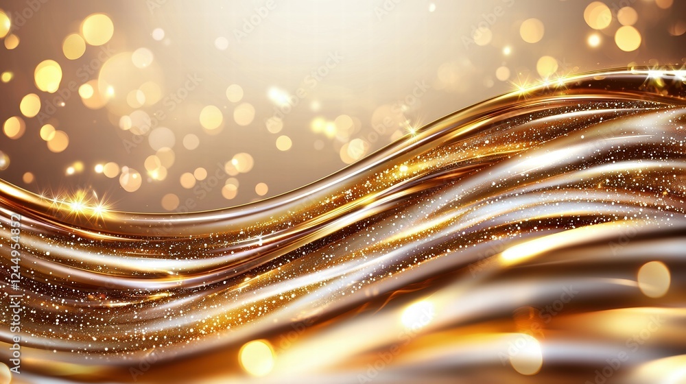Poster golden waves with sparkles and soft bokeh effect background