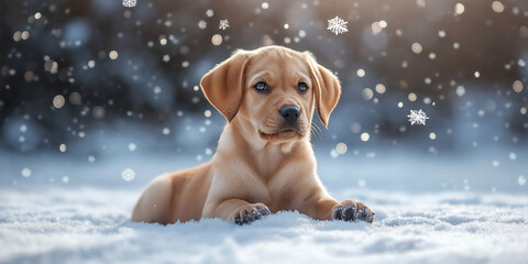 Playful puppy enjoys winter wonderland snowy landscape animal photography outdoors close-up joyful moment