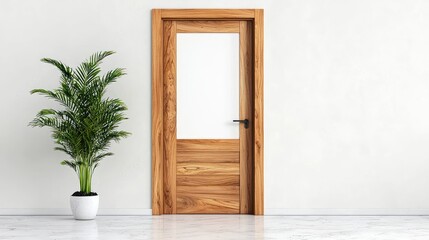 Modern interior door, plant, white wall