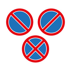 Obraz premium Prohibition sign design. Blue circle elements. Red and white borders. Vector warning symbol.