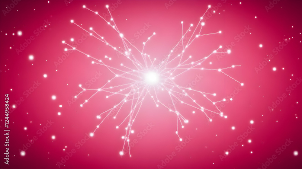 Poster abstract background shows interconnected network with glowing nodes on a pink background.