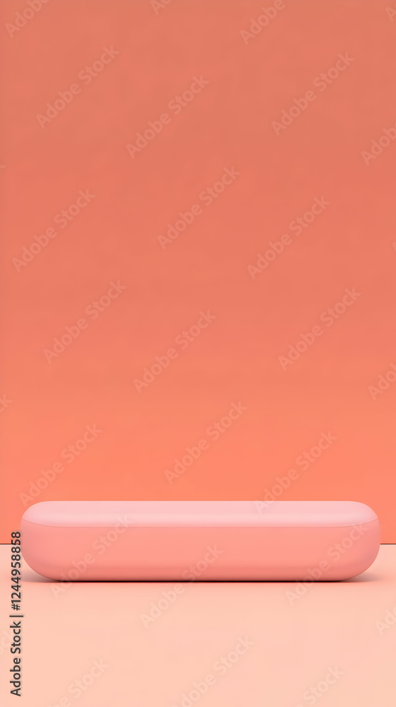 Poster 3d pink rounded rectangular podium on coral background for product display gently illuminated