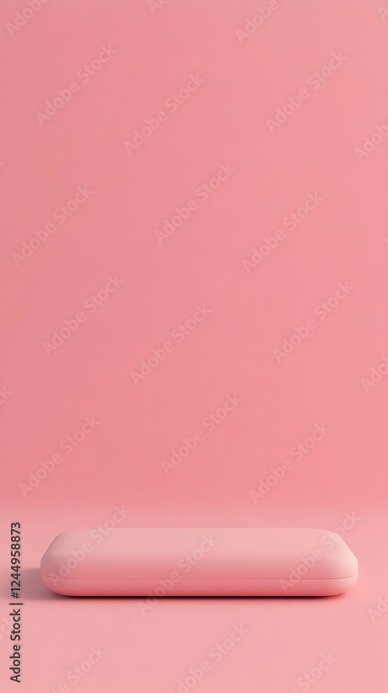 Poster 3D Rendering of a Pink Rectangular Platform on a Pink Background for Product Display.
