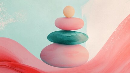 Abstract shapes and gentle colors depicting a balance between calm and focus, symbolic of a mindful approach to energy, mindfulness concept 