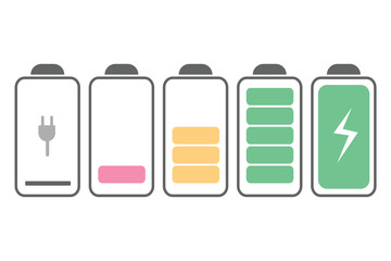 Battery charge indicator icons with pastel color. Vector graphics. Suitable for clip art, stickers, flat design illustration, etc