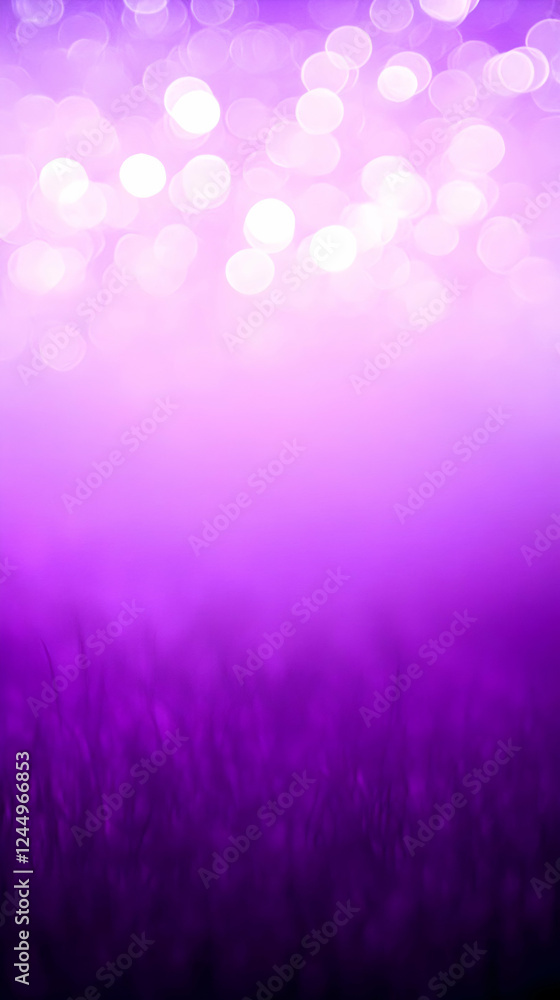 Poster purple abstract background with bokeh lights effect and grass texture for magical designs