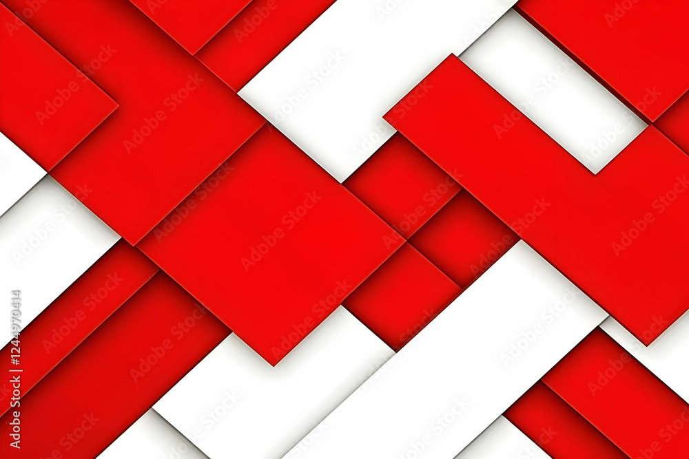 Poster abstract background creates dynamic visual with red and white interlocking shapes dynamically.