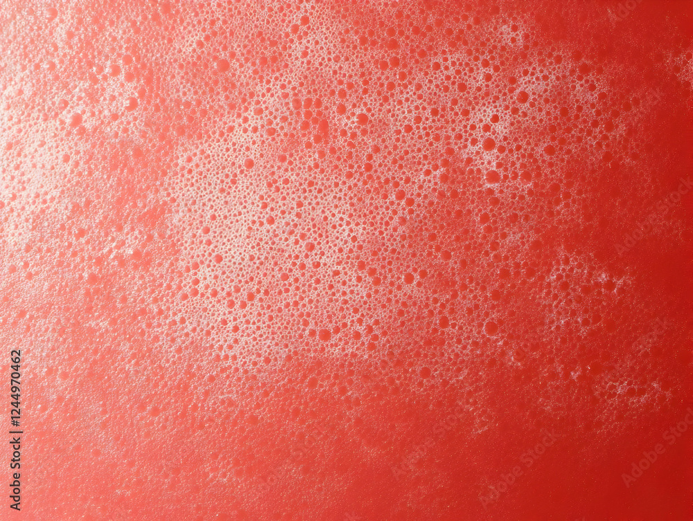 Poster close-up of white foam bubbles on a vibrant red liquid surface creating an abstract textured backgro