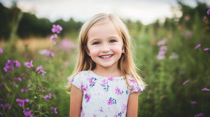 Smiling Girl in Flower Field Portrait
