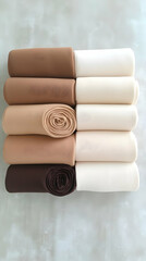 Variety of Soft Fabrics in Rolls Showcases Neutral Earth Tones for Fashion Design