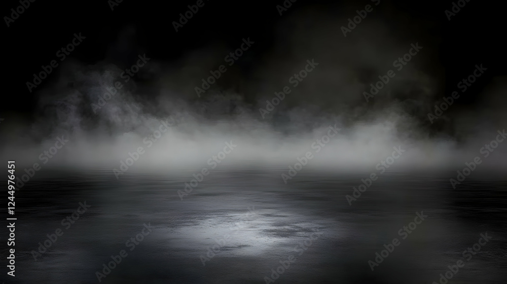 Poster dark fog rolls over wet asphalt creating a mysterious atmosphere