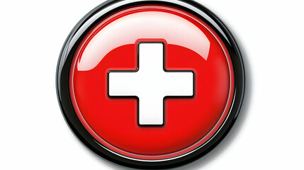 Fototapeta premium 3D Red Glossy Circular Button with White Plus Symbol Icon Isolated on White Background