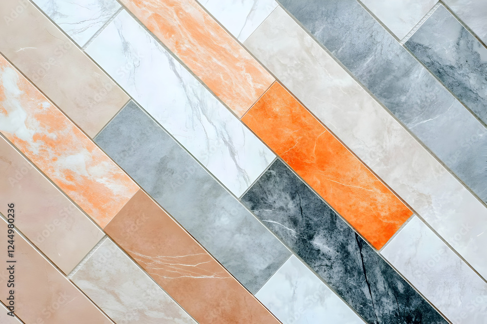 Poster colorful rectangular marble tiles arranged diagonally creates a visually appealing pattern