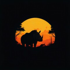 the AI Image Generator, Silhouette of a Rhino Against a Vibrant