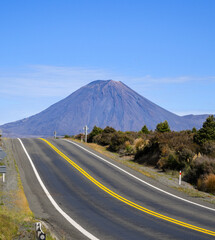 Desert Road with the view of Mount Ngauruhoe. Tongariro National Park. New Zealand.