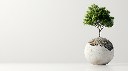 Growing life a tree on earth sphere minimalist design indoor space modern aesthetics eco-friendly concept