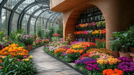 Inside a pavilion at Keukenhof, a stunning display of expertly arranged flowers in a variety of colors and shapes