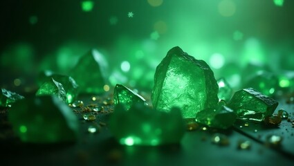 green themed sparkling crystal shards background