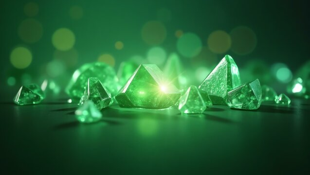 green themed sparkling crystal shards background