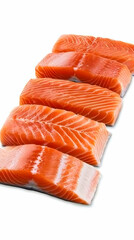 Fresh Salmon Fillets Arranged on a White Background, Ready for Culinary Use