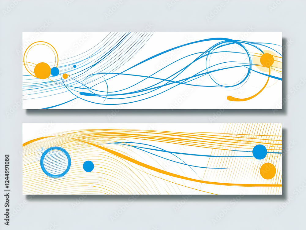 Aufkleber abstract background with blue and yellow wavy lines and circles creates a dynamic and modern design