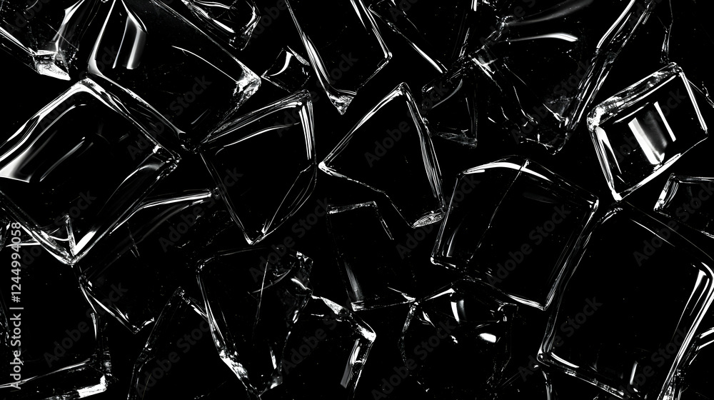 Poster abstract background of broken glass shards scattered across a dark surface, creating a dramatic visu