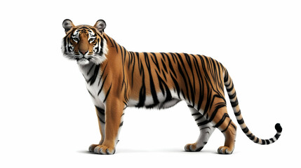Obraz premium Realistic Tiger Stands Alert and Proud on White Background