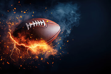 football surrounded by lightning and smoke on dark background creates dynamic and intense atmosphere. image captures energy and excitement of sport